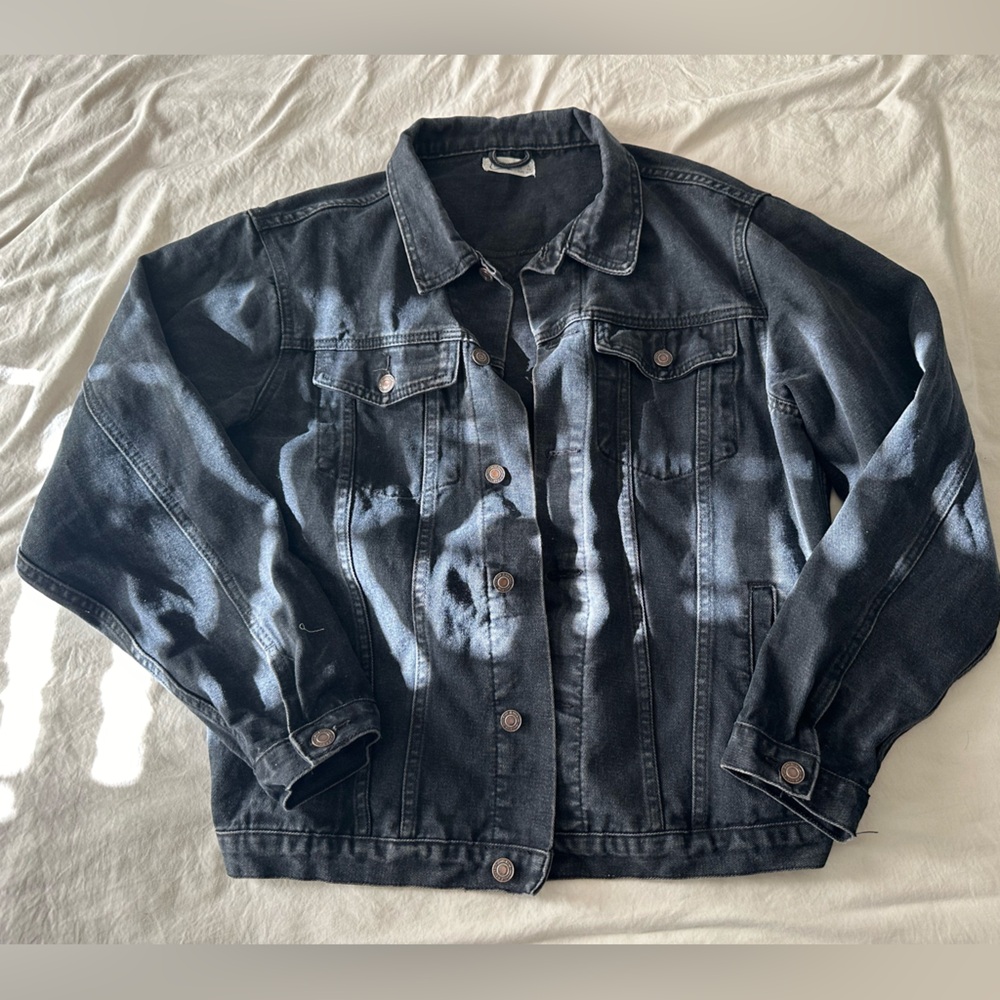 Oversized Black Denim Button Up Jacket, Size S